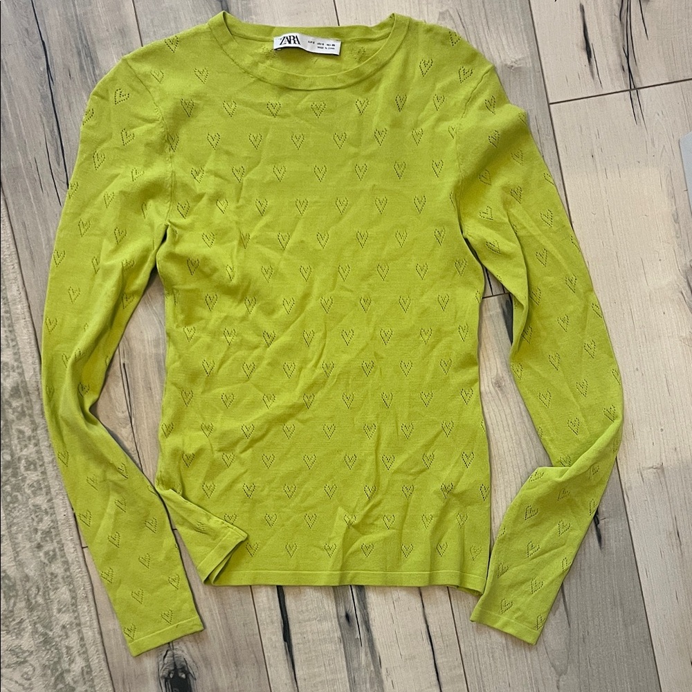 Zara Bright Green Heart Pattern Top
